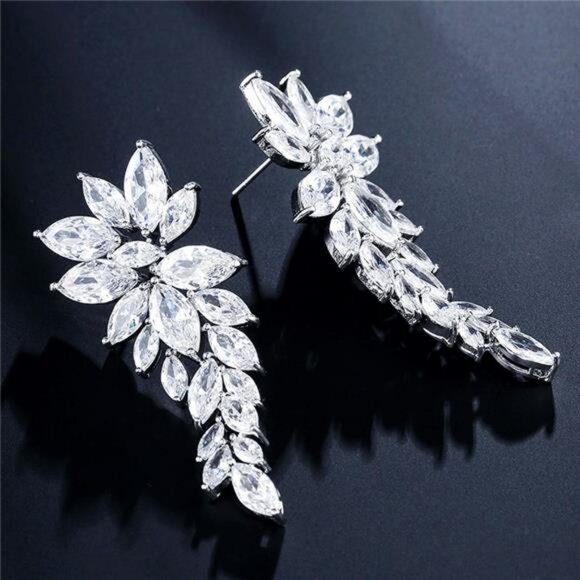 Crystal Rhinestone Silver Rose Gold Statement Wedding Bridal Earrings Jewelry - Picture 3 of 5